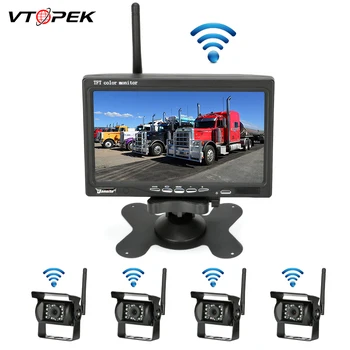 

Vtopek TFT LCD 7" HD Digital Car Monitor 800*480 Screen 4 Way Video Input Remote Control Reverse Rear View Camera for Truck