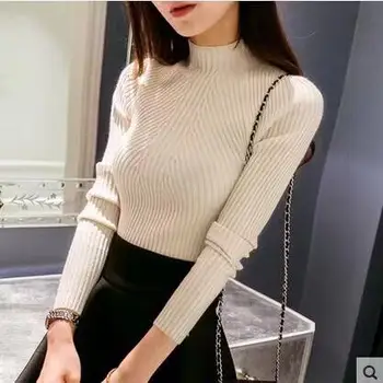 

8 colors 2019 Autumn Women lady sweater high elastic Solid Turtleneck sweater women slim sexy tight Bottoming Knitted Pullovers