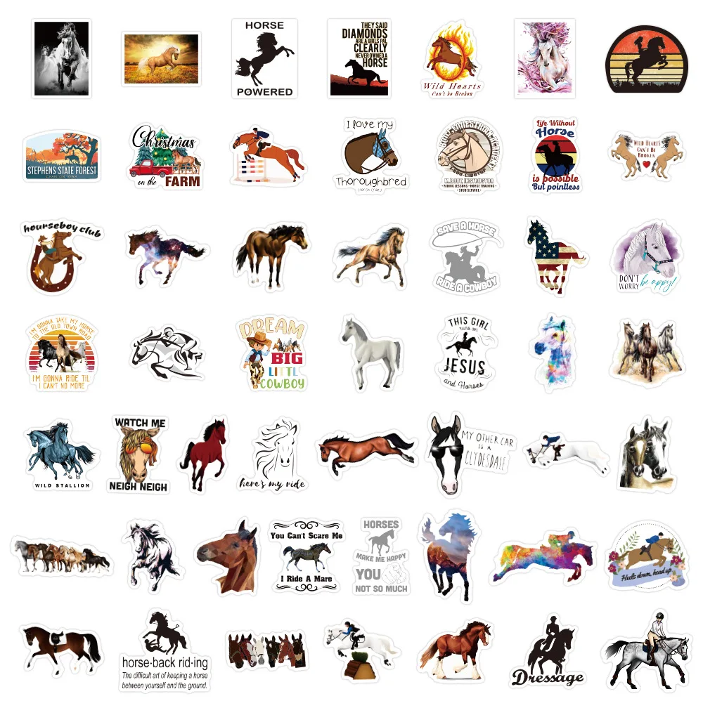 10/50/100pcs Cartoon Animal Horse Equestrian Show Graffiti Stickers Laptop Guitar Computer Phone Waterproof Sticker Kid Toy