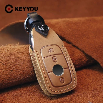 

KEYYOU Case Leather Car Key Cover Car Remote Control Protection Skin Jacket For Mercedes Benz AMG E Class W213/C Class W205 2018