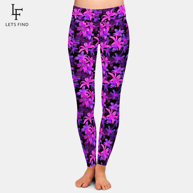 LETSFIND Beautiful Flowers Style  Lilies Printing High Quaility Plus Size Leggins High Waist Elastic Slim Workout Leggings aerie leggings