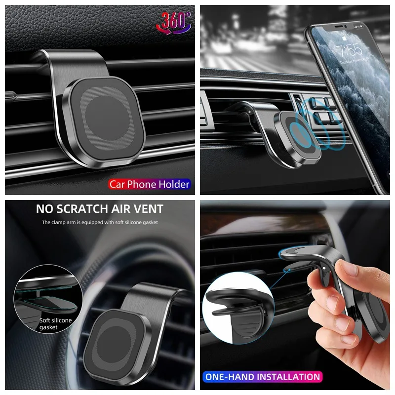 

Mobile Phone Holder Air Outlet Lazy Car Clip Magnetic Mobile Phone Holder Metal Car Phone Holder 360Â°Rotation Air Vent Mount