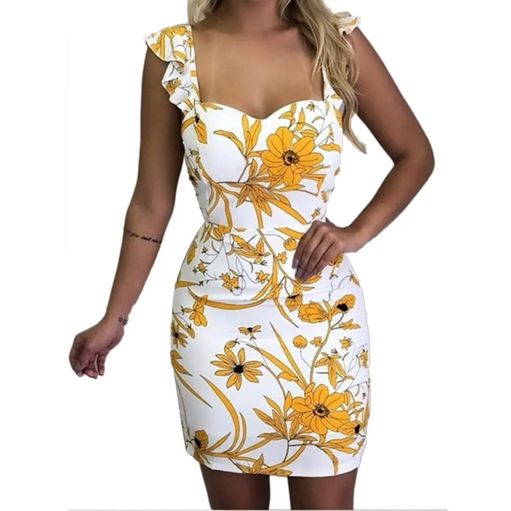 

Europe And America Women Fashion Summer Dress Sleeveless Sexy Sling Skirt Print Backless Bag Hip Dress