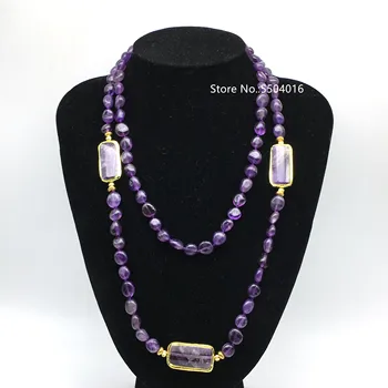 

Natural Amethysts Stones Rectangle Oval Shape Necklace Raw Amethysts Stone Beads Knot Handmade Necklaces For Women Femme Jewelry