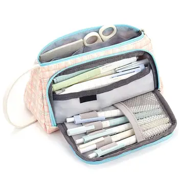 

Plaid Dot Makeup Case Pencil Case Waterproof Portable Cosmetic Bag Stationery Zippered Storage Pouch Pen Bag School Supplies