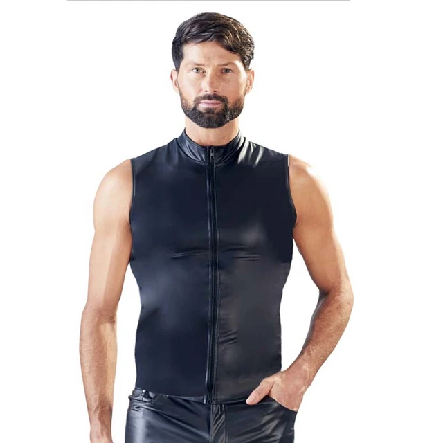 Top Men Sleeveless | Men's Leather Zipper | Leather Party Clubwear - Aliexpress