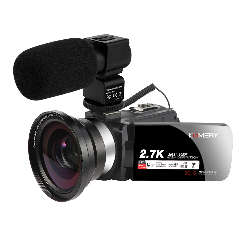 KOMERY 2 7 k видеокамера Handycam WIFI Vlogging для потоковой передачи Youbute 16X цифровой зум