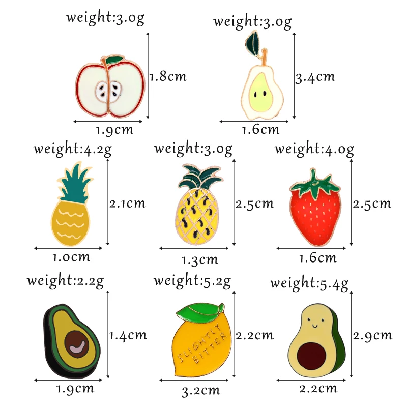 Fashion Brooch Avocado Pineapple Enamel Pins for Women Kids Jackets Lapel Pin Custom Button Badge Jewelry Cartoon Fruit Brooches