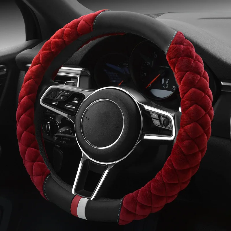 Red 38 см чехлы на руль автомобиля чехол зимний теплый мягкий короткий плюшевый стиль универсальный интерьер автомобильные аксессуары-Стайлинг - Название цвета: Red