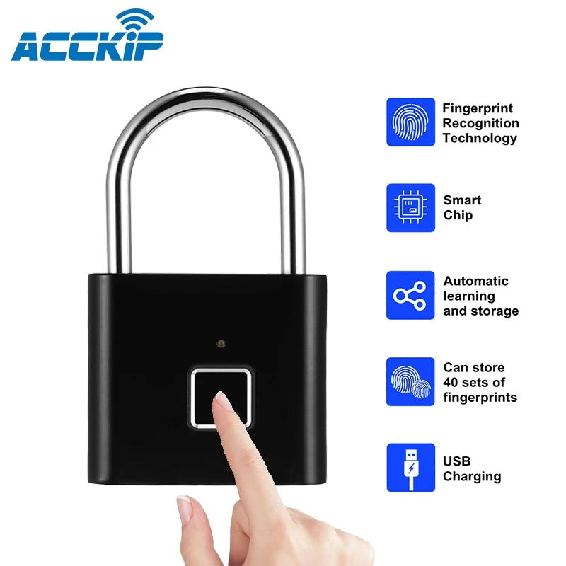 

ACCKIP 180MA Smart Lock Keyless Fingerprint Lock IP65 Waterproof Anti-Theft Security Luggage Case Lock 40 Sets Of Fingerprints