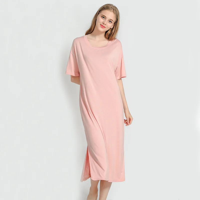 2020 Summer New Style Modal Dress Pregnant Women Nightgown Short Sleeve Large Size Dress Loose Pajamas Long Skirts-Outer Wear