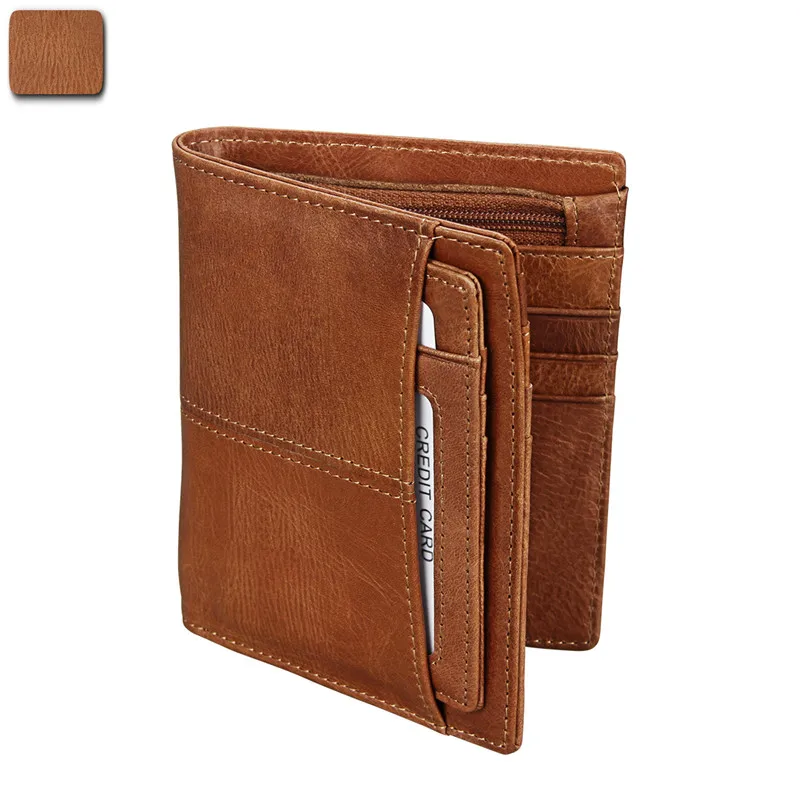 

RFID Blocking Men Wallets Vintage Genuine Leather Wallet Fashion Male Coin Purse Cowhide Short Wallet with Removable Card Holder
