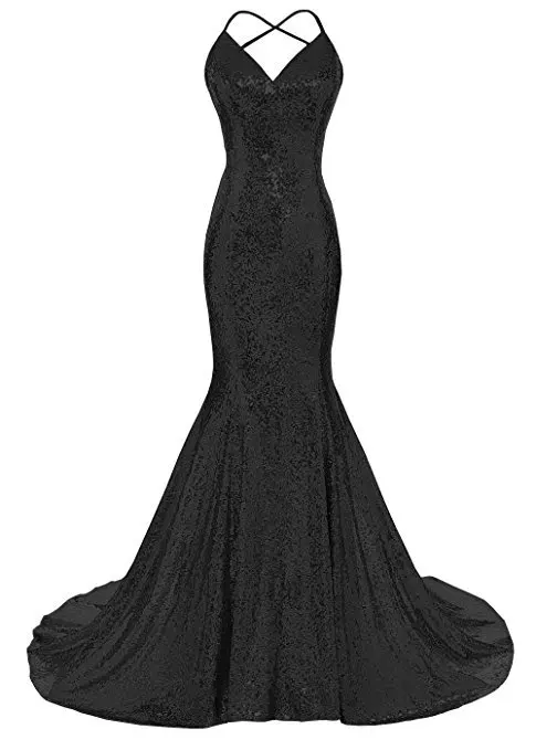 Расшитое блестками длинное вечернее платье с v-образным вырезом русалка без рукавов вечерние платья для выпускного вечера для женщин Robe De Soiree и свадебное платье для гостей - Color: Black