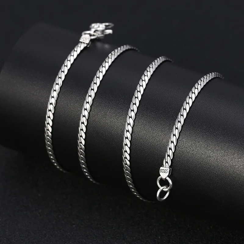 3mm*50/55CM Real 925 Sterling Silver Men Choker Necklace Fine Jewelry
