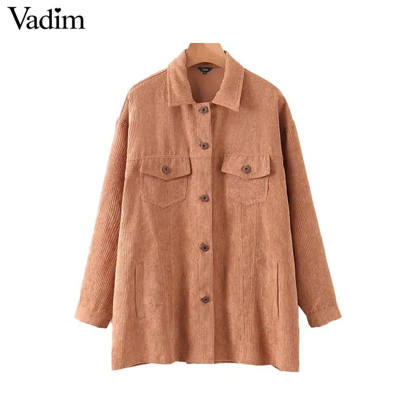 Vadim, Женская Вельветовая куртка больших размеров с карманами, свободный стиль, пальто с длинным рукавом, женская повседневная верхняя одежда, Теплые повседневные топы CA596