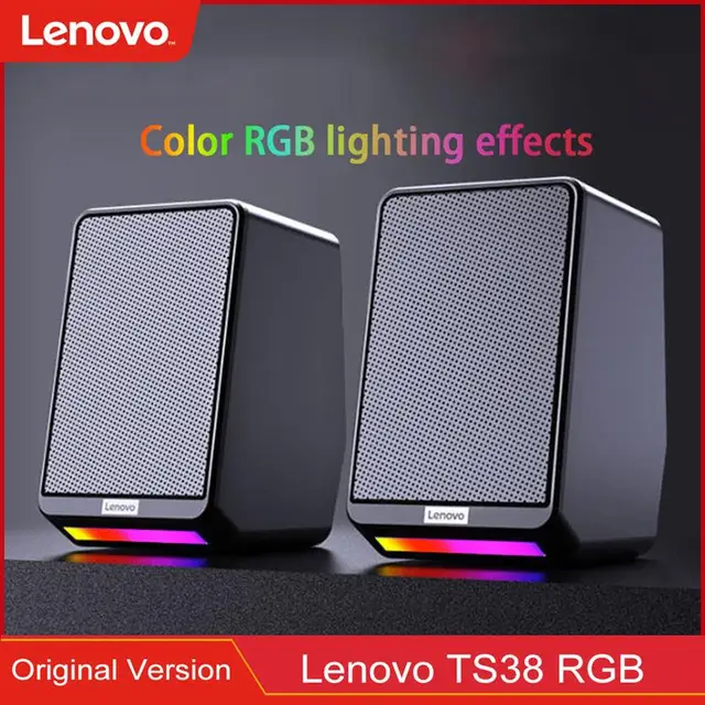 Lenovo-altavoz TWS TS38, caja de sonido con luz RGB, 2 canales, HiFi sonido estéreo, USB y conector de 3,5mm para ordenador portátil, TV, PC y juegos 1