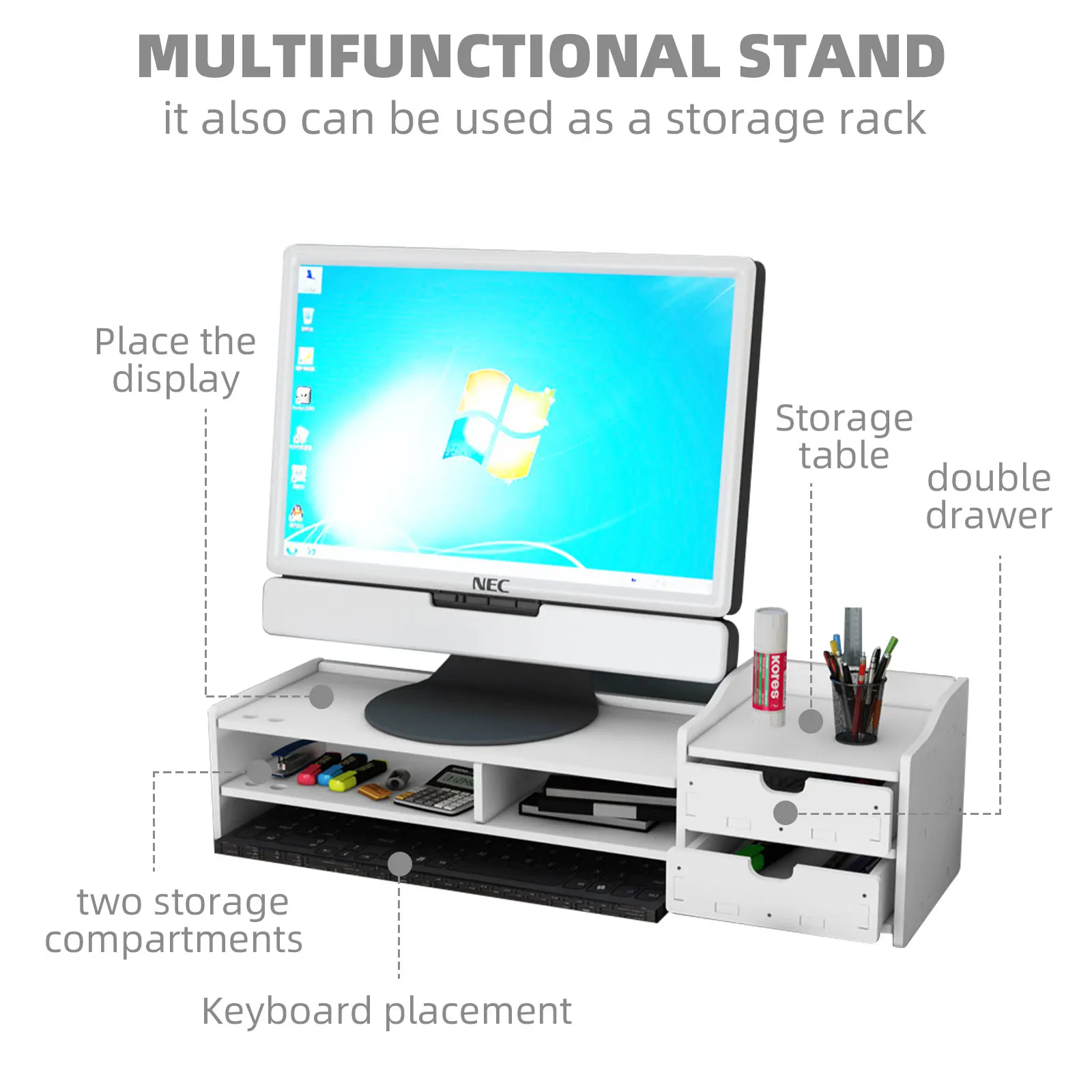 Supporto per Monitor per Computer Besegad Riser supporto per Laptop multifunzione per PC scaffale per Organizer da scrivania in legno facile da montare per Desktop di casa