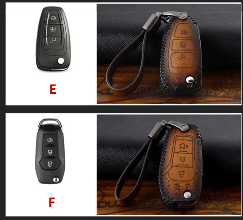 Buy Car Accessories Genuine Leather Car Auto Remote Key Case Cover Holder Skin Shell for Ford Focus 2 Focus 3 Kuga Ecosport Edge