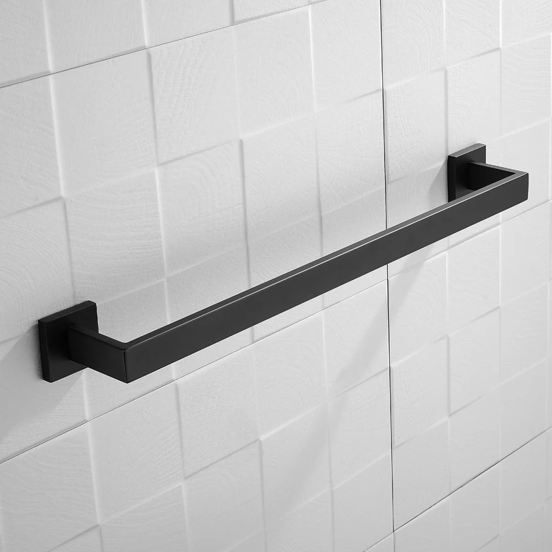 Stainless Steel Matt Black Single Square Towel Bar One Bar Towel Hanger Wall Mounted Towel Rack Towel Holder House Decoration