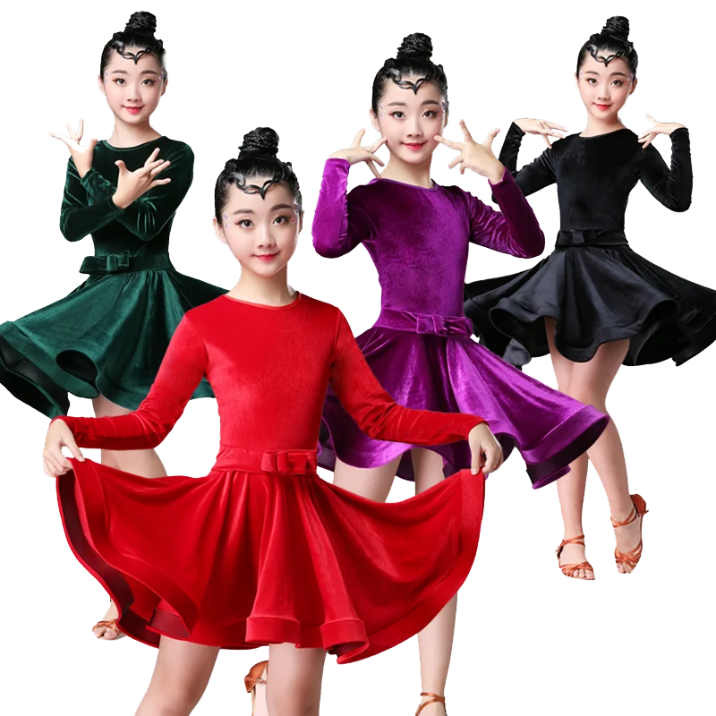

Children Latin dance girls practice clothes competition dance skirt girls autumn and winter professional performance costumes