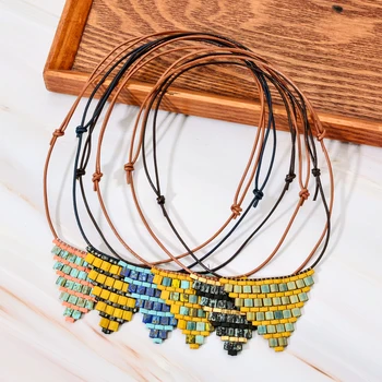 

Endless Story Colorful Japan TILA Beads Choker Leather Necklace Adjustable Bohemian Pendants Boho Necklaces Handwork