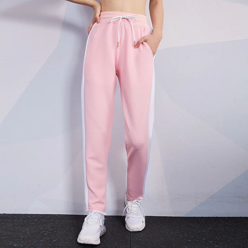 Pink FQ1825602 Женские спортивные штаны, осенне-зимние модели, свободные прямые повседневные штаны, для бега, тренировок, с боковой строчкой, штаны для фитнеса - Color: Pink FQ1825602