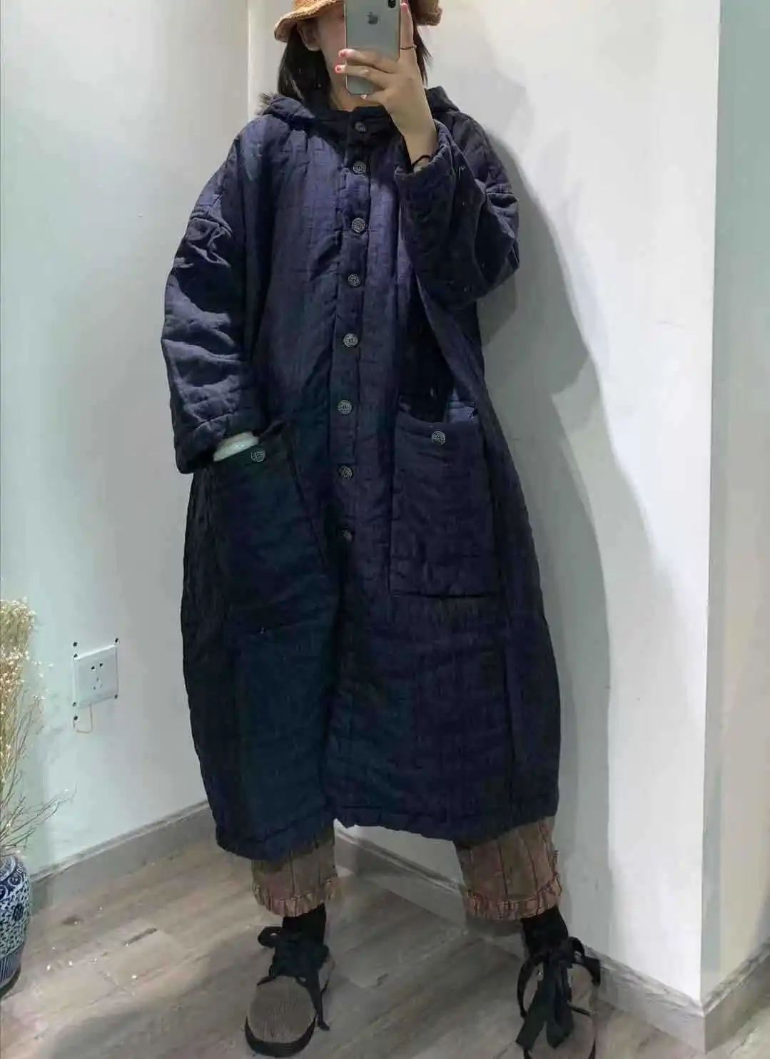 

2018 Origional Design National Wind WOMEN'S Dress Cotton Linen Retro Printed Patchwork Frog Cotton Velvet inside Long Cotton-pad