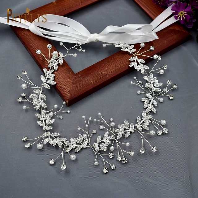 S42 Silver Golden Wedding Dress Sash Alloy Leaves Belt for Bride Ladies Belt Bridal Dress Accessories Jewel Belt  Beaded Belt Silver-white ribbon