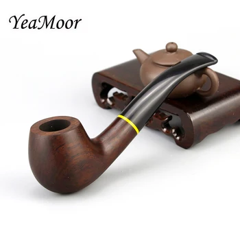 

Classic Bent Smopking Pipe Yellow Ring Ebony Wood Pipe 9mm Filter Tobacco Pipe 10 tools free Smoke Pipe Smoking Tool