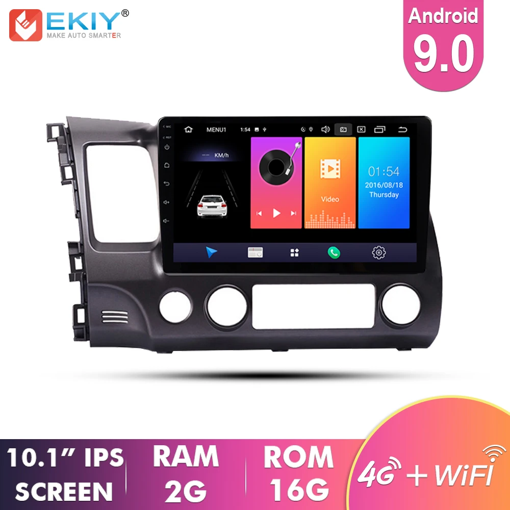 

EKIY 10.1" IPS Android 9.0 Car Radio Auto Multimedia Player For Honda Civic 2006-2012 GPS Navigation Stereo 4GAudio Video Player