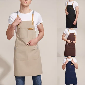 

BBQ Canvas Apron Bib Chef Kitchen Apron for Women Men Barista Bartender Pockets home barber cook Coffee Restaurant