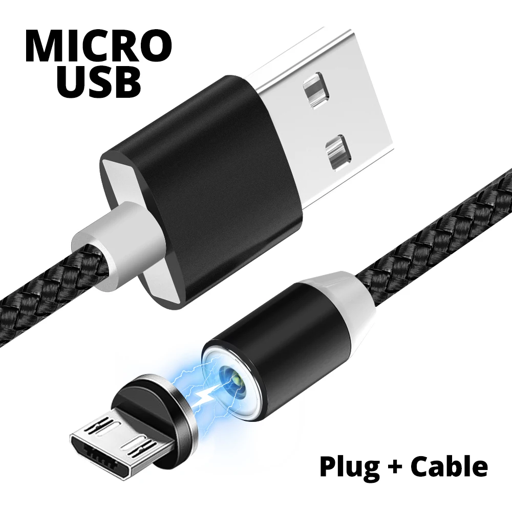 ANMONE Магнитный кабель Micro usb type C Магнитный зарядный кабель для iPhone huawei samsung Android мобильный телефон 2 м кабель - Цвет: Black Micro cable