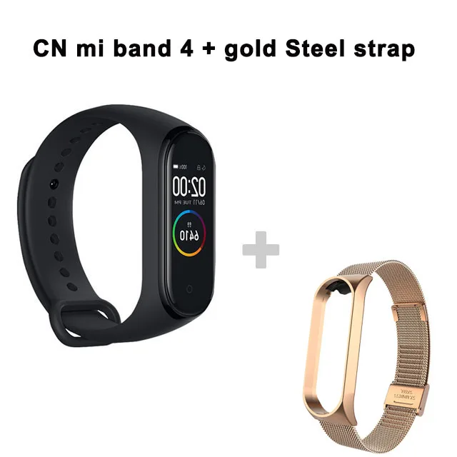 mi4 CN gold steel st Xiaomi Mi-браслет 3/4, умный браслет с цветным экраном, браслет, пульсометр, фитнес, музыка, умное управление, Bluetooth 5,0, 50 м, водонепроницаемые часы - Цвет: mi4 CN gold steel st