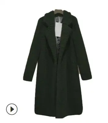 Длинные пальто, флисовые куртки, зимнее теплое плюшевое пальто, кардиган, для офиса, леди, сексуальные, для женщин, шерсть, полный Топ, пальто размера плюс - Цвет: Зеленый