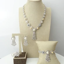 Yuminglai серебряный цвет модные жемчужные дизайнерские африканские Ювелирные наборы для нигерийских женщин FHK6974