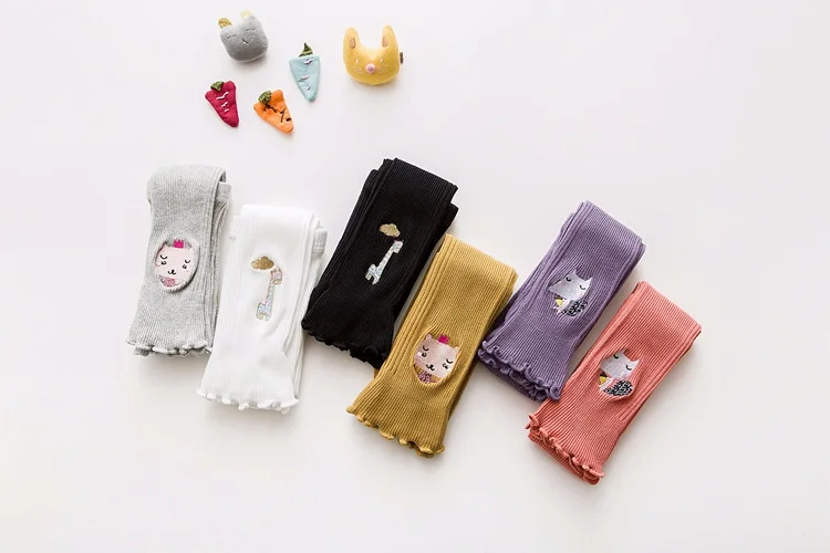 

CHILDREN'S Ninth Pants Knitted 2019 Spring, Autumn And Winter New Style GIRL'S Leggings Capri Pants Embroidered Cartoon Hot Sell