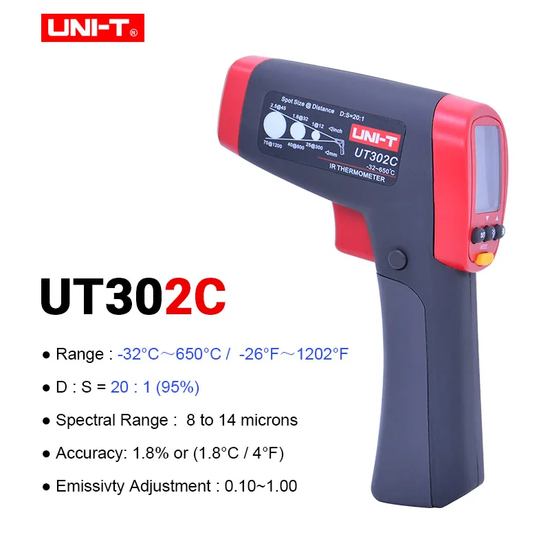 UNI-T UT302A UT302C UT302D Бесконтактный цифровой термометр ручной инфракрасный температурный пистолет - Цвет: UT302C