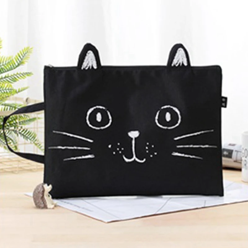 1Pc A4 Cat Canvas Bag Fabric File Folder Document Bag Notebook Storage Organizer Bag Office School Supplies