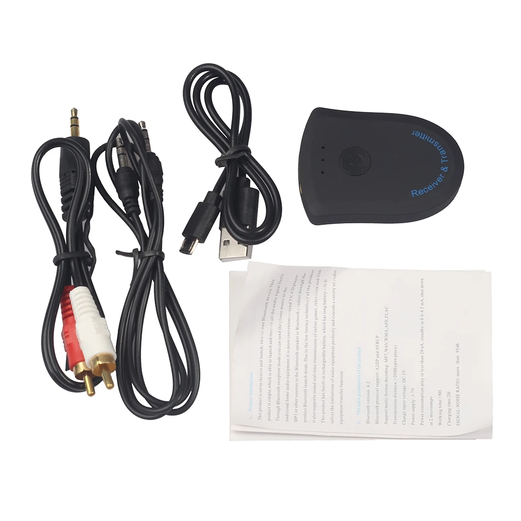 

1pc 2 in 1 Transceiver w/ 3.5mm Male to 2RCA Male Cord Adapter for TV PC