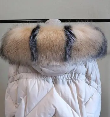 cream stripe Осенне-зимний женский меховой воротник из искусственного меха енота, шарф из лисьего меха, искусственный воротник с капюшоном, меховая накидка из пашмины - Цвет: cream stripe