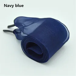 Elegant Wide White Chiffon Shoelaces with Silk Bow - 160cm (Navy Blue)
