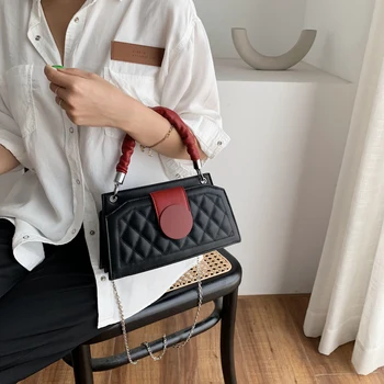 

Summer Chain Messenger Bag Single Shoulder Bag Soft PU Lattice Hand Bags Thin Chain Bags For Women sac femme