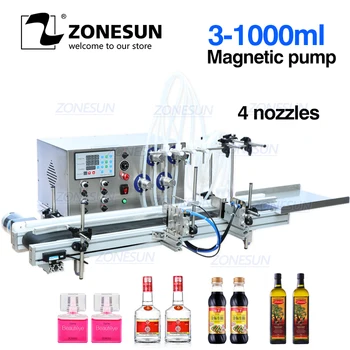 

ZONESUN 4 Nozzles Magnetic Pump Automatic Liquid bottle Filling Machine drink Perfume Filler Bottle Water Making Machines