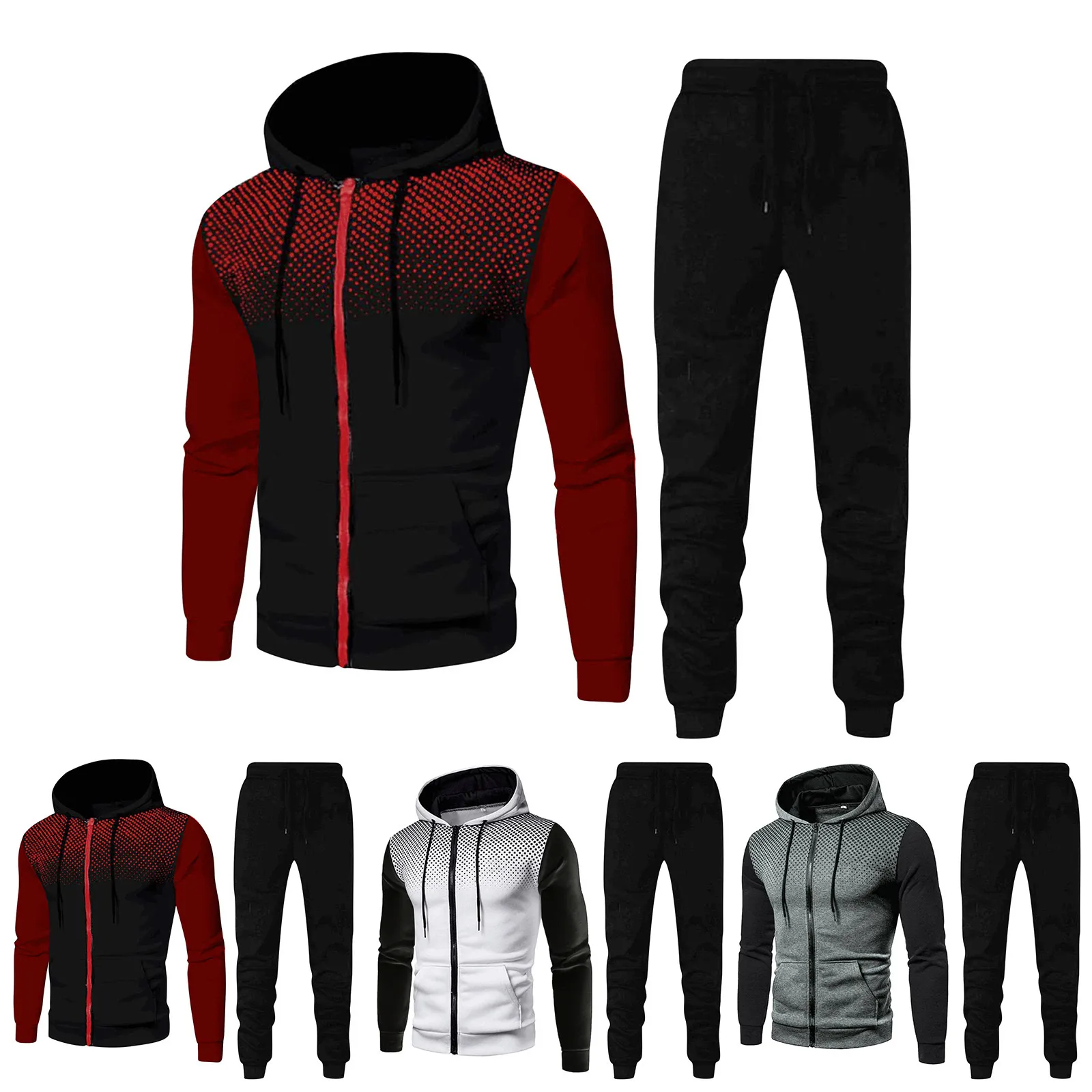 Conjunto de ropa deportiva para hombre, conjunto de 2 piezas, chaqueta + pantalón, chándal con estampado de puntos, Sudadera con capucha de talla grande