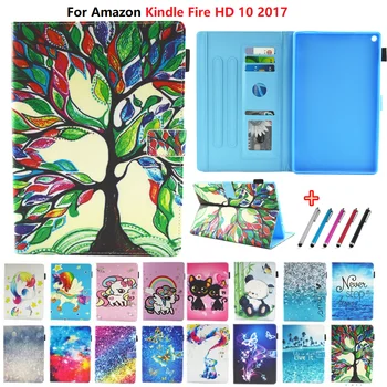 

Unicorn Panda Cat Cute Leather Case For Kindle Fire HD10 2019 Tablet Case For Amazon Kindle Fire HD 10 2017 2015 10.1" Funda
