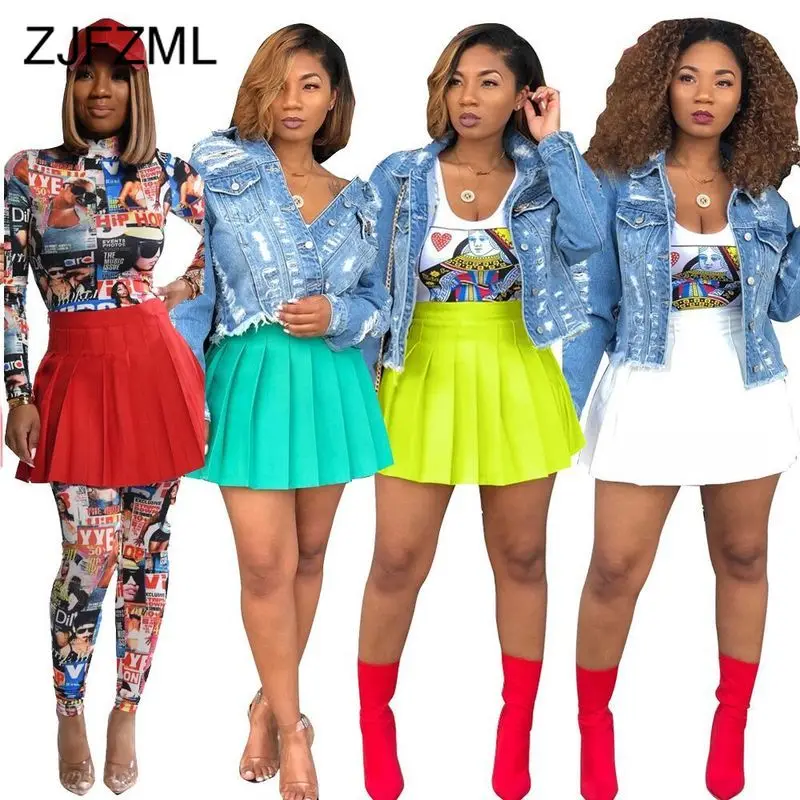 Amarillo Neón plisada de cintura alta para mujer, falda de moda de talla grande para fiesta y Club, ropa de calle, Mini falda ceñida con dobladillo para chica