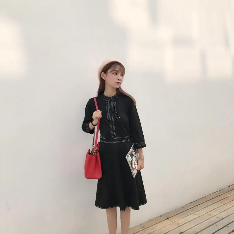 

2018 Black Dress Autumn Clothing New Style Women's Charade Embroidered Waist Hugging Dress Slimming Tutu