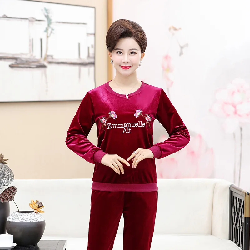 

Middle-aged WOMEN'S Apparels Mom Elegant Set Autumn Clothing Sports Clothing Two-Piece Set Square Dance Casual Tops Trousers Spr
