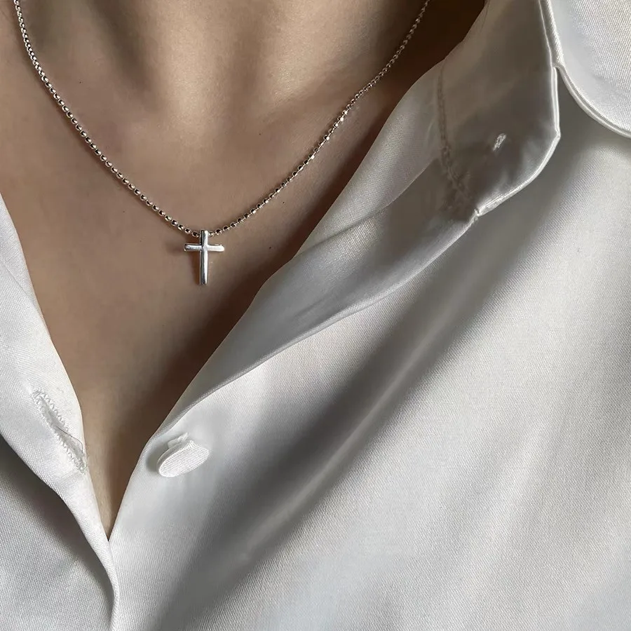 Sparkling Cross Pendant Bead Chain Necklace Female Choker Online Celebrity Clavicle Chain Simple Ins Necklace for Women