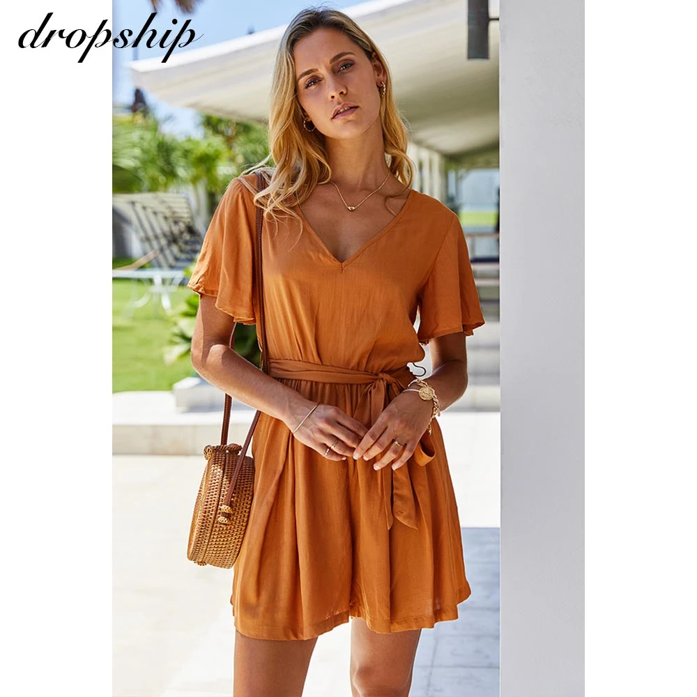 Dropship Jumpsuit Rompers Women Casual Solid Jumpsuits Streetwear Romper Spring Summer Short Sleeve Overalls For Women Playsuit